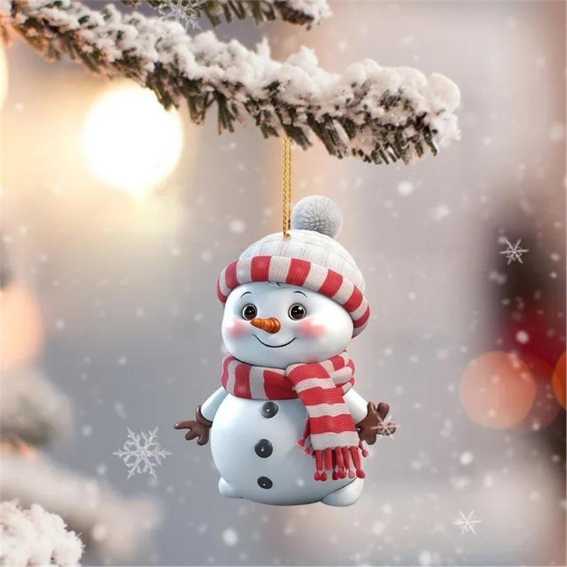 5/10Pcs Christmas Car Rearview Mirror Ornaments Creative Design Snowman Acrylic Hanging Decor for Car Interior Holiday
