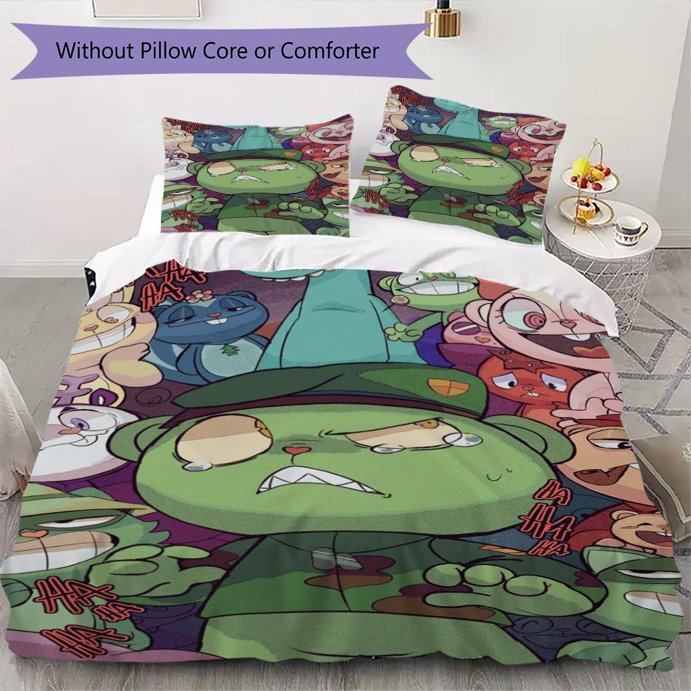 Happy Tree Friends Pattern Bedding,Quilt Set Quilt Cover Pillowcase Home Birthday Gift (1*duvet cover+2*pillowcase,without core)XSJT0917396