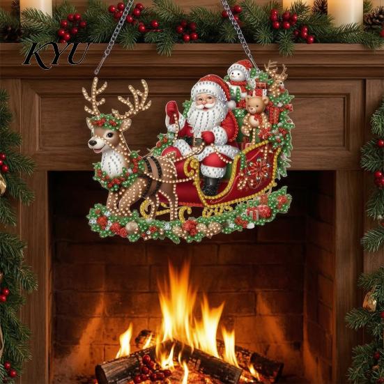 Educational Art Activity Christmas Faux Diamond Kit, Santa Snowman Hanging Ornament DIY Home Decor Projects Acrylic Pendant with Rhinestones Craft Kit