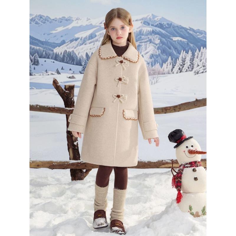 Girls' Loose-Fitting Wool Coat: Fall/Winter Kids' Fashion Thick Wool Coat