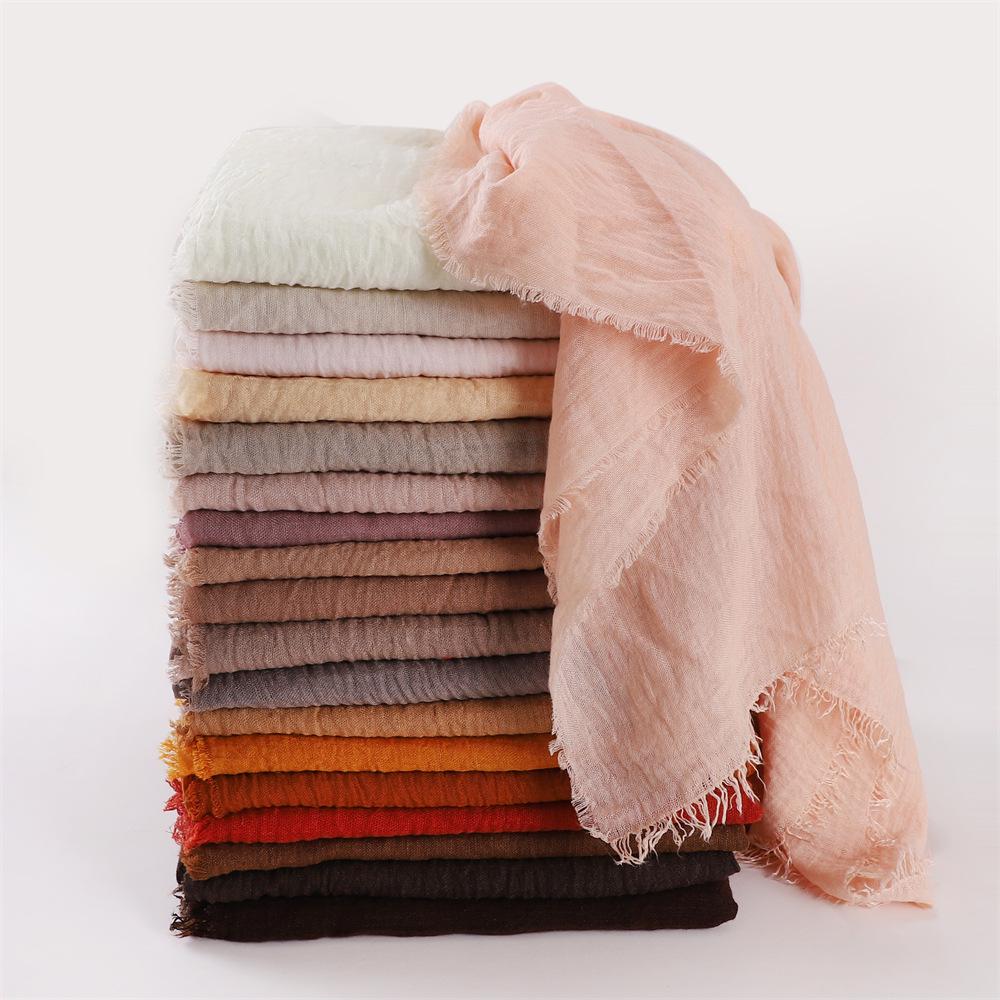High-Quality Cotton Linen Gauze Scarf: Breathable, Encrypted Sunscreen, Four-Circle Fringe Shawl, Women's Malay Head Scarf