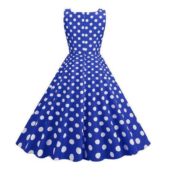 Женское платье трапециевидной формы в стиле ретро с большими качелями, облегающее, с высокой талией, без рукавов, с квадратным вырезом и точечным принтом