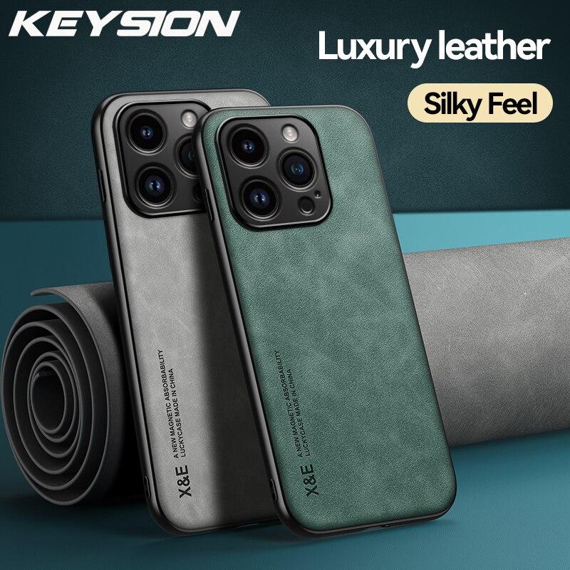 KEYSION Роскошный кожаный чехол для iPhone 15 Pro Max 15 Plus, силиконовый + противоударный чехол из поликарбоната для iPhone 14 13 12 11 Pro Max