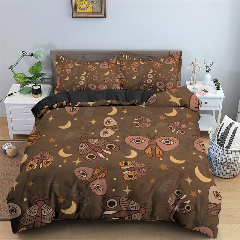Butterfly Bedding Set Full King Size Hippie Boho Moth Duvet Cover Microfiber Animal Botanical Psychedelic Starry Sky Quilt Cover