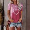 Женские футболки с принтом градиента 'Love' Летняя мода Уличный стиль Короткий рукав Круглый вырез Прямой топ