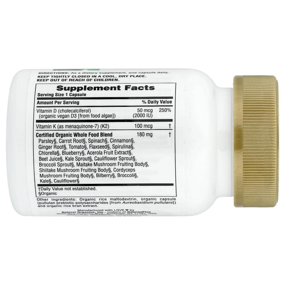 Nature's Plus Source of Life Garden Vitamin D3 & K2 Veggie Capsules, 60 Counts