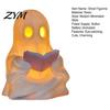 Halloween Room Decor Cute Ghost Reading Book Lamp, Lighted Figurine with Warm LED Night Light Light, for Mantel Shelf Table Indoor Home Nighttime
