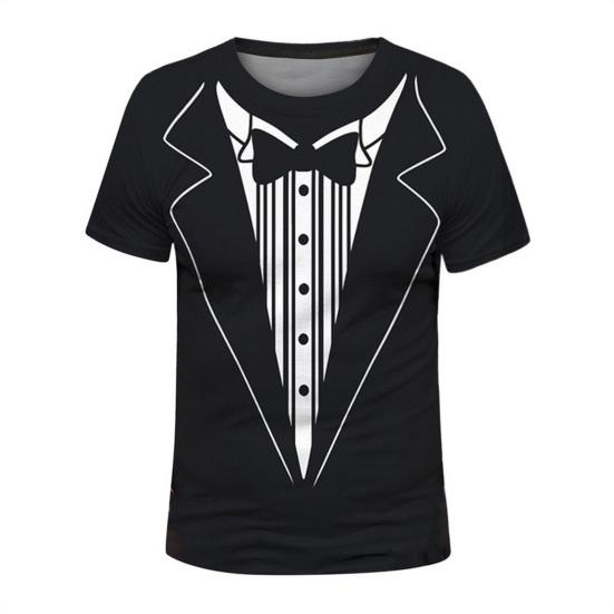 Мужская футболка, имитация костюма-двойки, пуловер, топы с круглым вырезом, короткий рукав, дышащая повседневная одежда