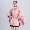 Winter Woman's Shawl Cape Jacket Fur Collar Knitted Laced Seven-point Sleeves Tweed Jacket Large Size Cardigan