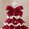 DIY Crochet Christmas Tree Kit Small Xmas Tree Craft Kit with Bow And Faux Pearl Handmade Holiday Decoration for Beginners