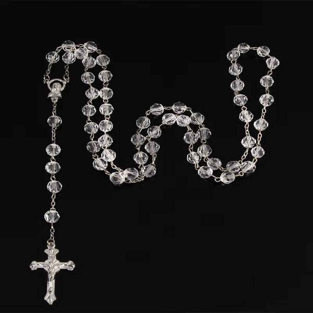 Long Chain Rosary Necklace Catholic Rosary Crucifix Pendant Chain Religious Gift