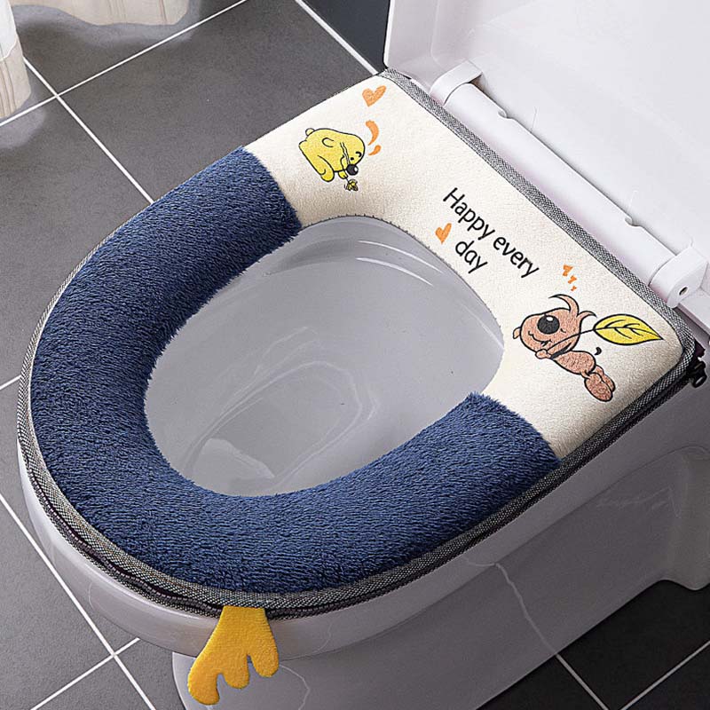Washable Toilet Seat Cushion Household Four Seasons Universal Breathable Zipper Toilet Seat Cover Cute Cartoon Bathroom Toilet Seats Pads with Handle