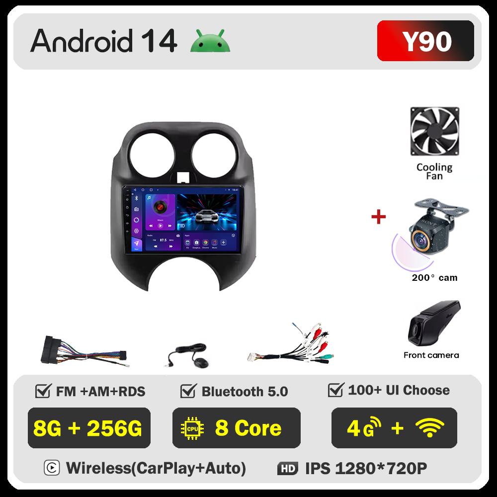 Автомобильный мультимедийный проигрыватель для Nissan March MICRA 2010-2013 Автомобильный радиоплеер с сенсорным экраном Беспроводной Android 14 Стерео Головное устройство GPS