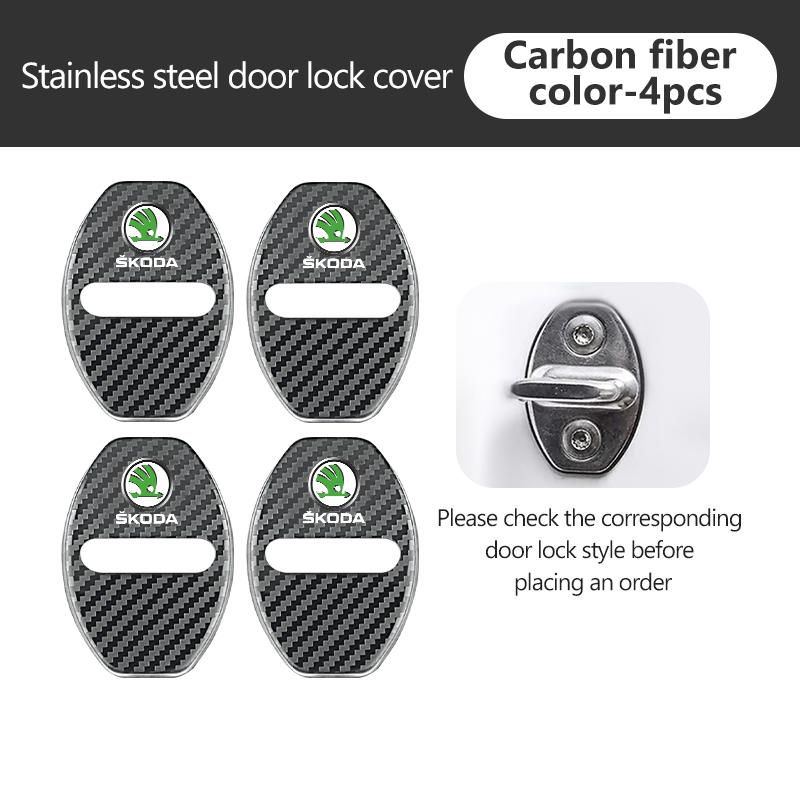 AAAJF1 4Pcs Zinc Alloy Car Door Lock Buckle Protective Covers For Skoda S Kodiaq Octavia 2 3 Yeti Karoq Rapid Fabia VII VRS