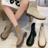 Белые короткие женские ботинки осень и зима новые одинарные ботинки мягкие кожаные ботинки квадратный нос тонкие ботинки плоские туфли