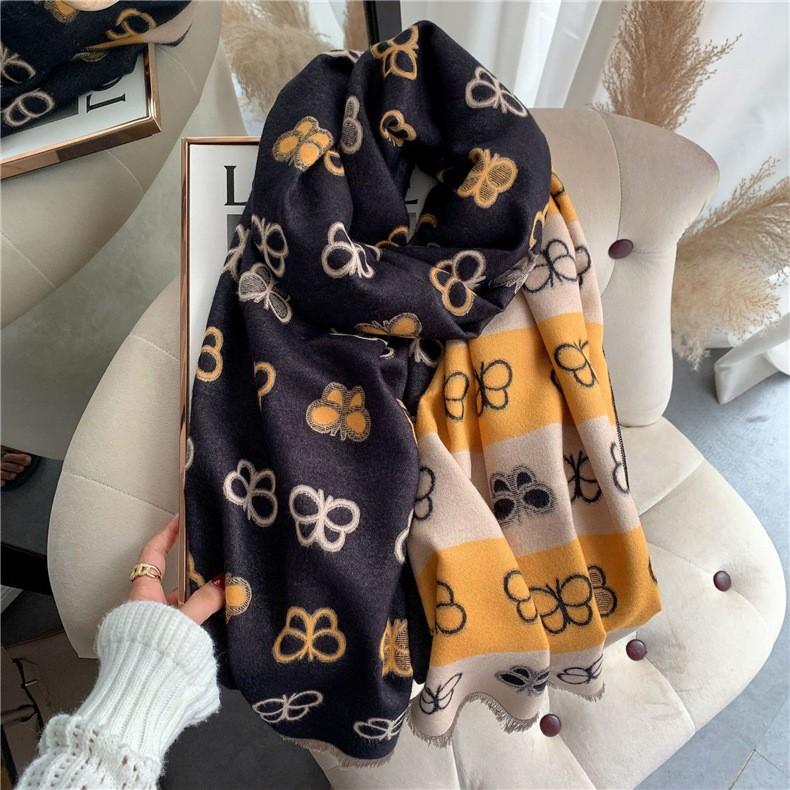 Classic Fashion Letter Thousand Birds Grid Imitation Cashmere Scarf Women's Winter Thickened Double Sided Air Conditioning Shawl Scarf Women's