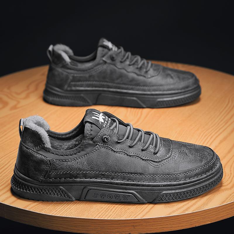 Зимняя повседневная обувь Shallow Plus Velvet для мужчин, удобные теплые кроссовки, простая износостойкая мужская обувь для ходьбы на открытом воздухе