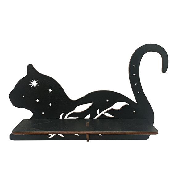 Деревянная настенная полка для Хэллоуина, черная кошка, дерево, бабочка, вырез, настенная полка для хранения, настенное художественное украшение для домашнего декора