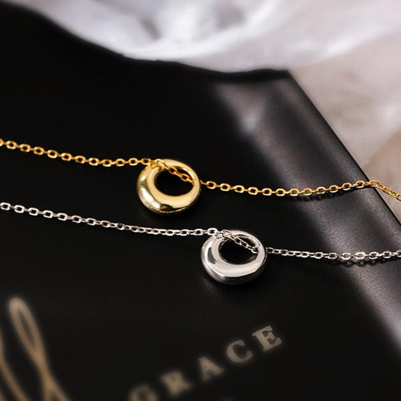 VENTFILLE 925 Sterling Silve Zircon Geometric Circle Clavicle Necklace Pendant Necklace Women Fashion Jewelry Accessories