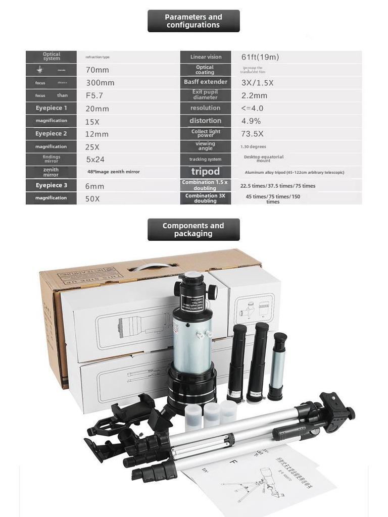 F30070 Professional Entry-Level Low-Light HD Astronomical Telescope for Kids and Beginners - Portable Outdoor Stargazing Night Vision
