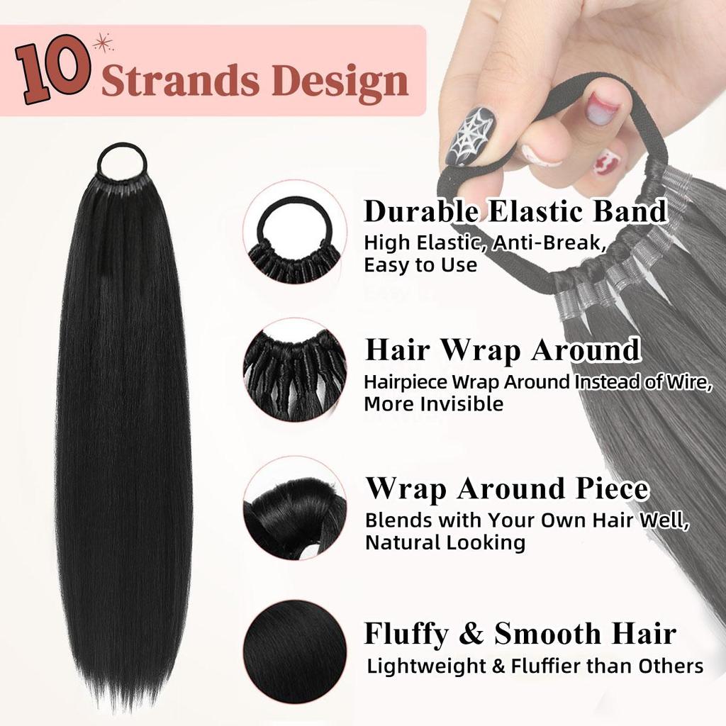 Синтетические наращивания хвоста на эластичной ленте, прямой наращивание хвоста для женщин, длинный прямой мягкий натуральный хвост 24 дюйма