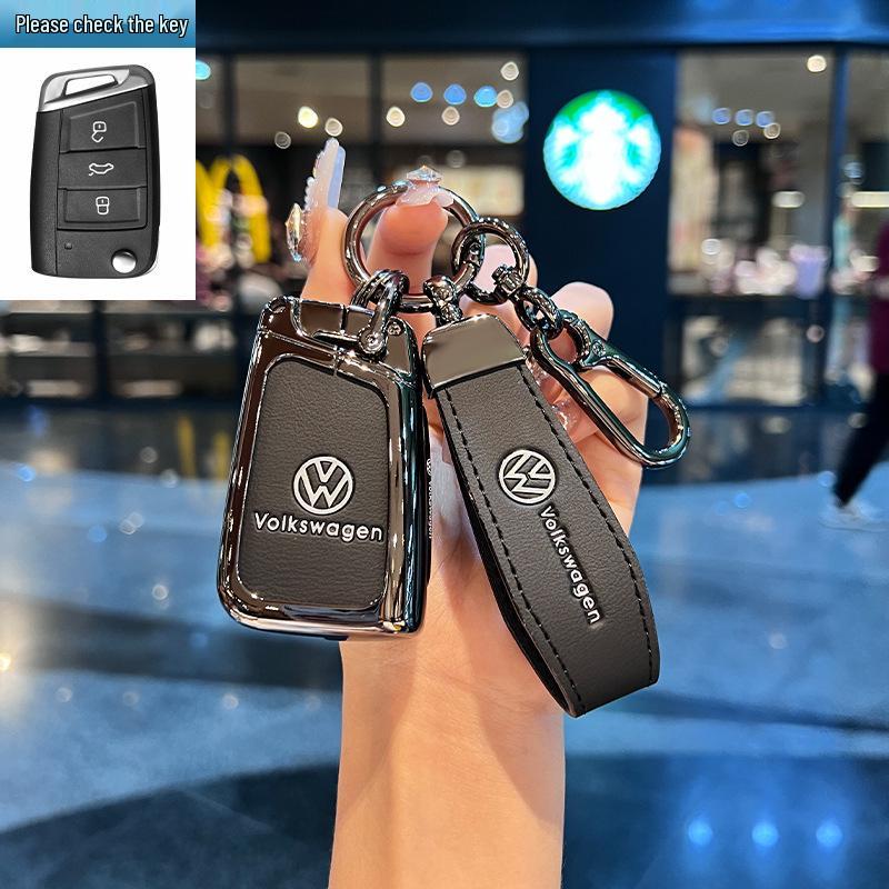 Чехол для ключей Volkswagen для Teramont, ID3, Tayron, ID4, Golf 8, Lamando - Металлическая и кожаная оболочка.