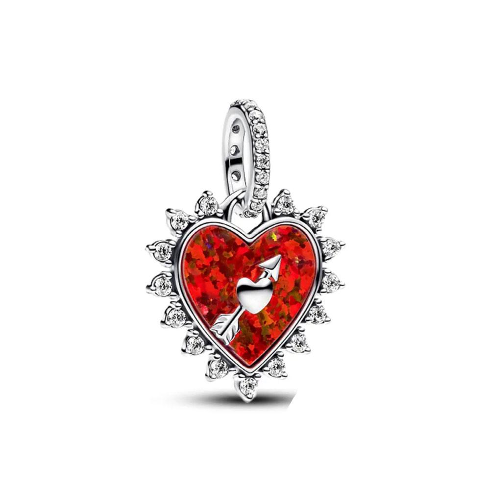 Red Christmas Apple Gift Dangle Charms Beads 925 Sterling Silver Heart Bracelet Women Jewelry