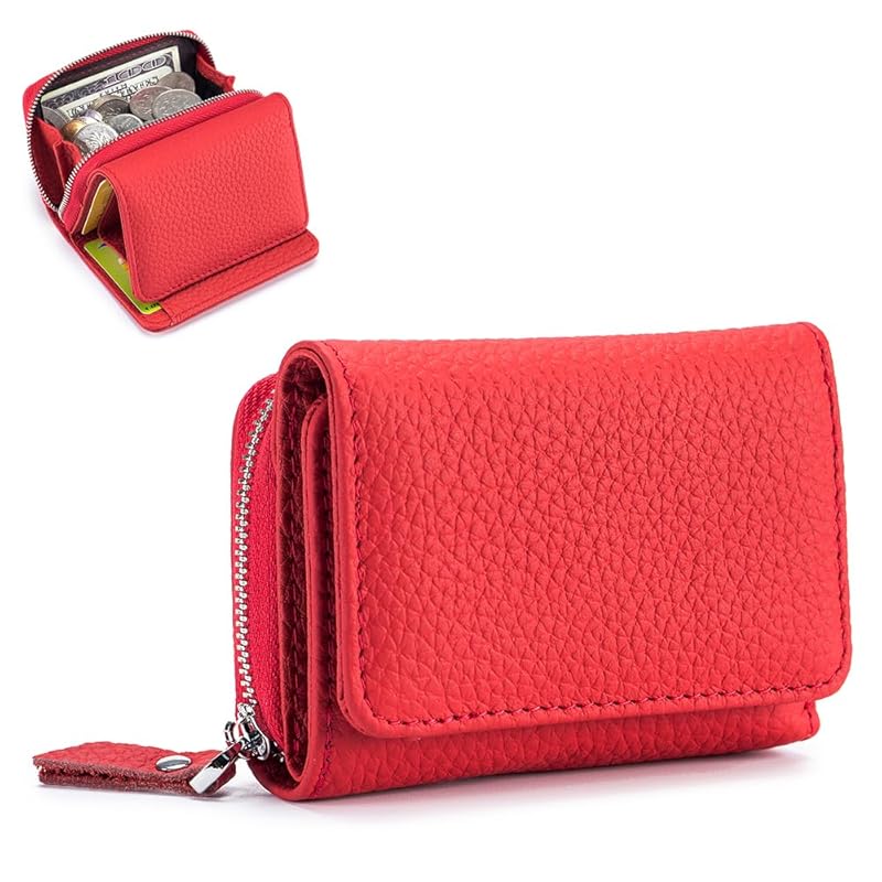 Yocipa Genuine leather compact multifunctional Wallet ladies leather tri-fold mini wallet skimming prevention coin purse card holder Coin case small