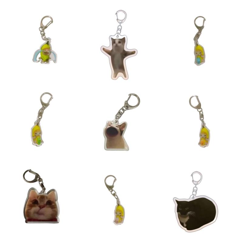 Quirky Banana Cat Keyring Adorable Acrylic Keychain For Cat Lovers 3.5cm Height