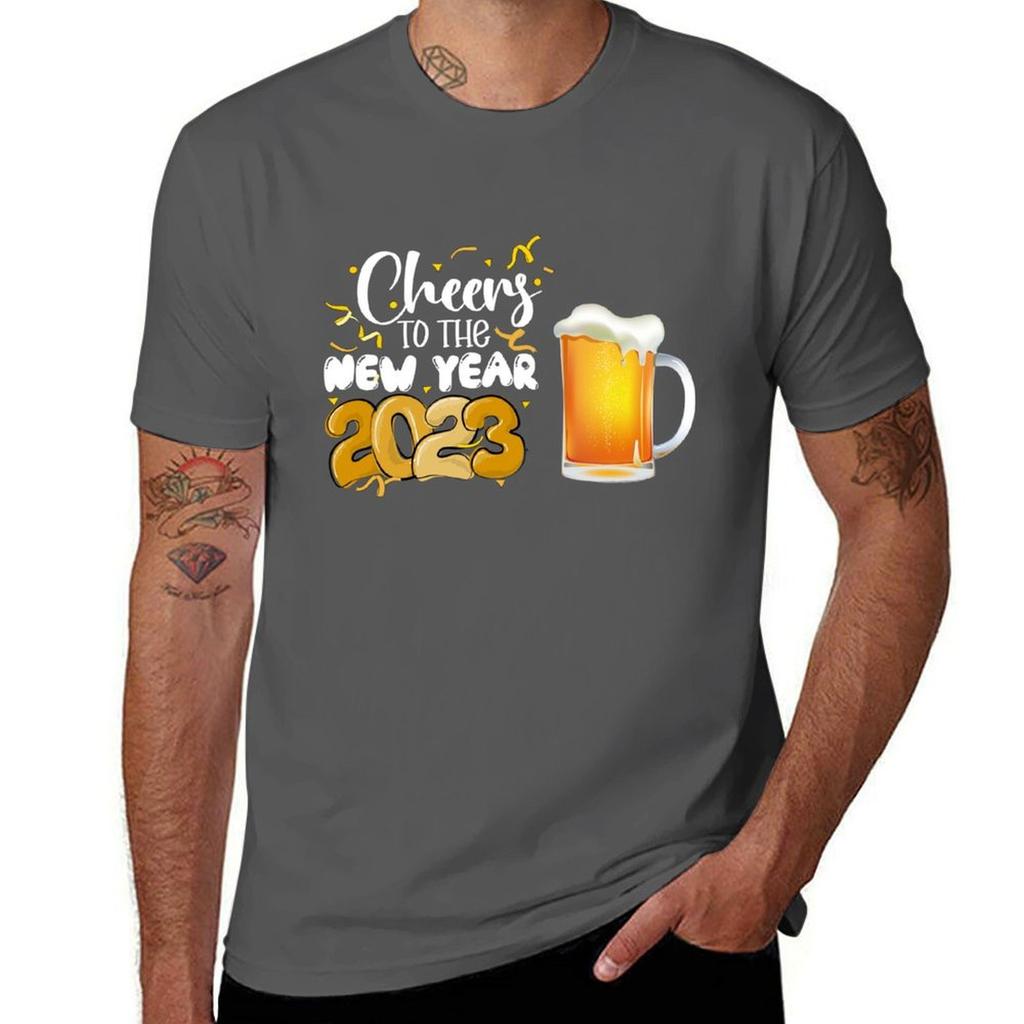 Happy New Year With Beer Mug Tshirt Work Daily Short Sleeve Top