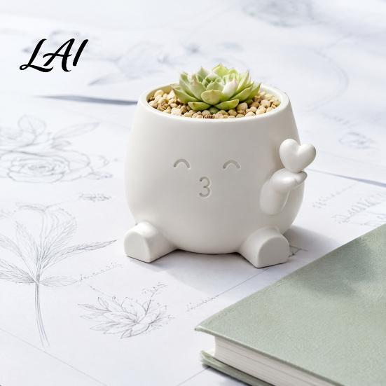 Small Indoor Plant Container Cute Succulents Planter 3D Printed Pot with Hand Holding Heart Niche Desk Accessories for Resin Flower Home Office