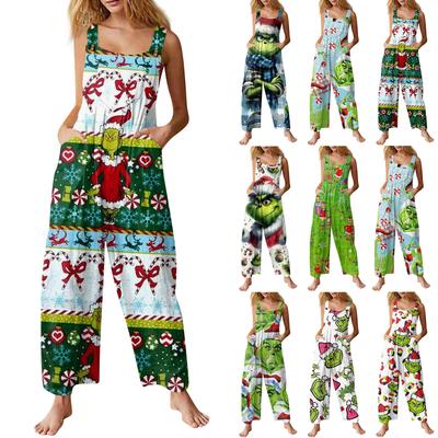 Женский модный повседневный ретро комбинезон без рукавов на пуговицах с рождественским принтом