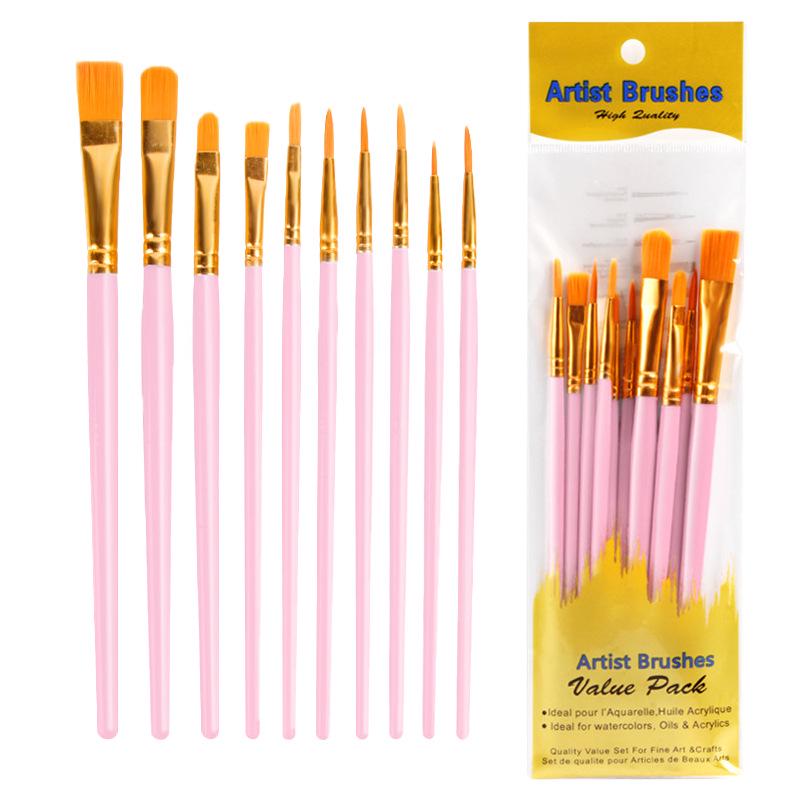 10-Piece Pearlescent Blue Oil & Watercolor Brush Set with Plastic Handles