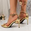 Luxury Gold Super High Heels Party Sandals Women 2025 Summer Pointed Toe Ankle Strap Sandals Women Sexy Nightclub Dress Shoes