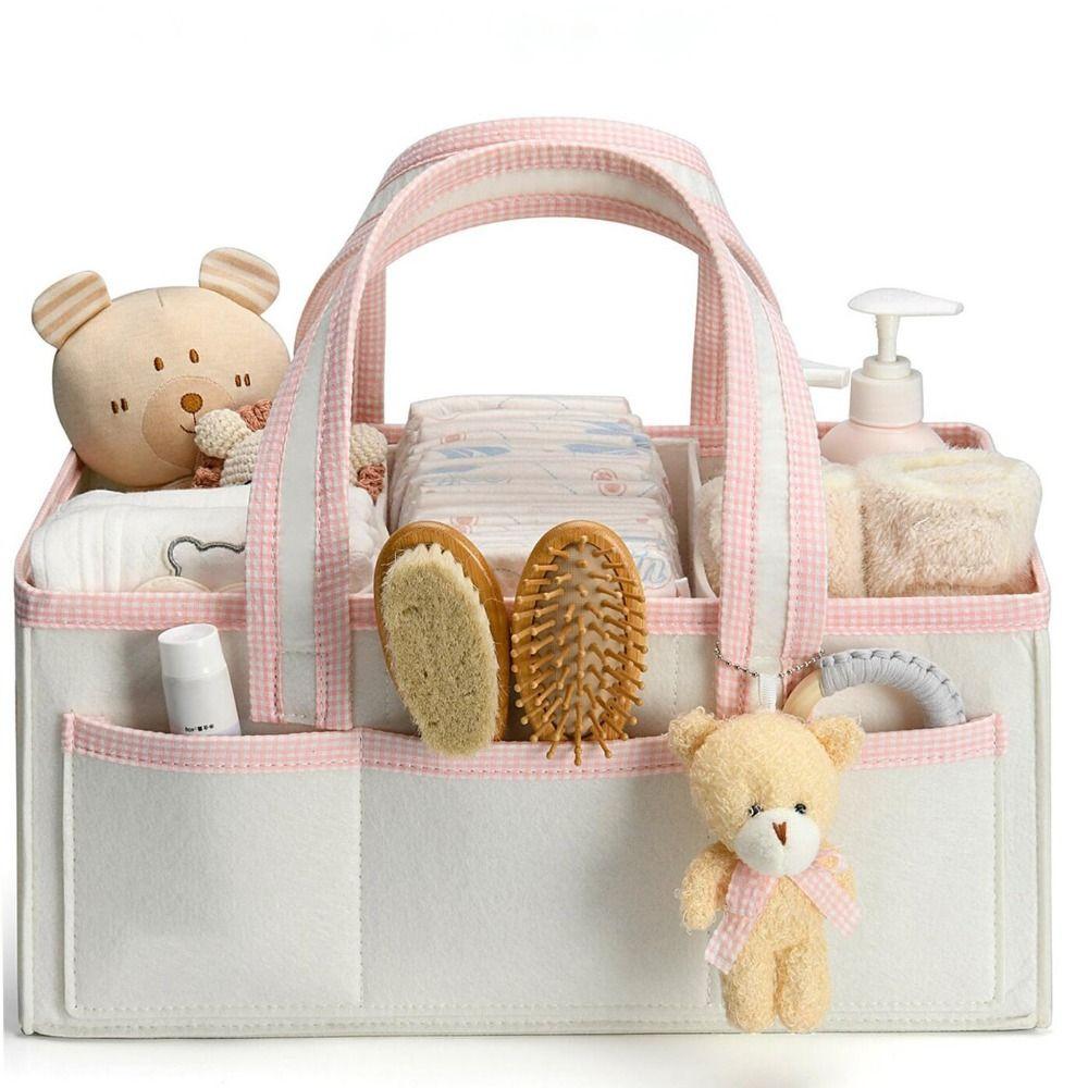 Large Capacity Nursery Storage Basket Felt Diaper Bag Gift for Baby Shower