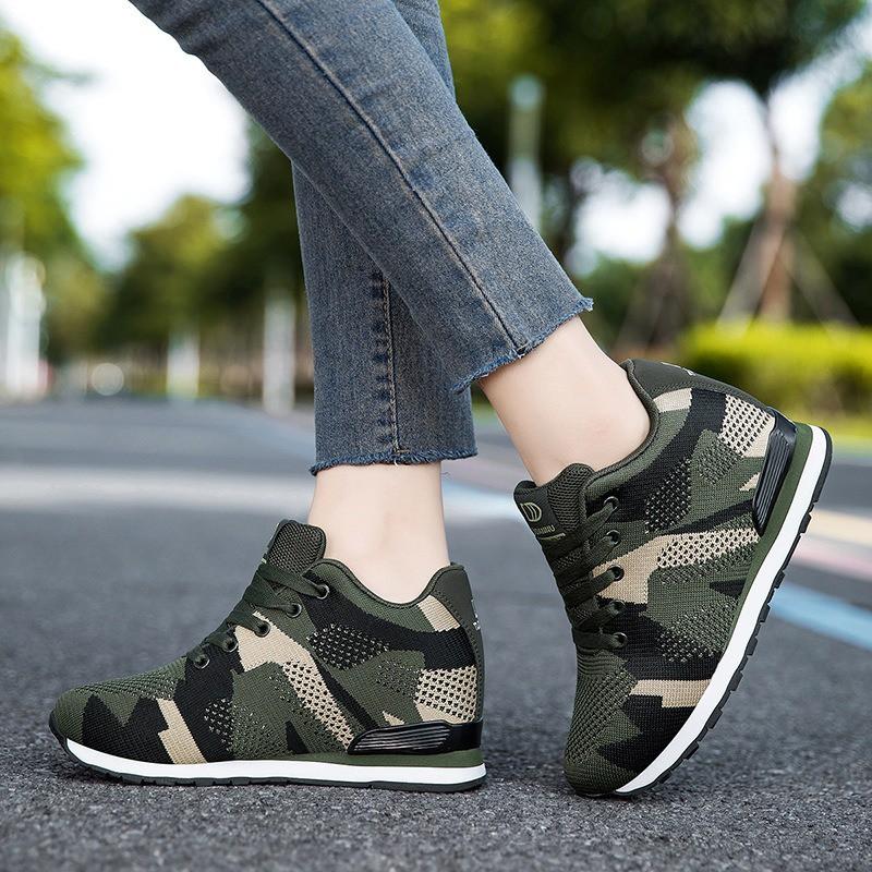 Womens Camo Knit Sneakers With Hidden Heel Lift Lightweight Breathable Casual Walking Shoes Fall