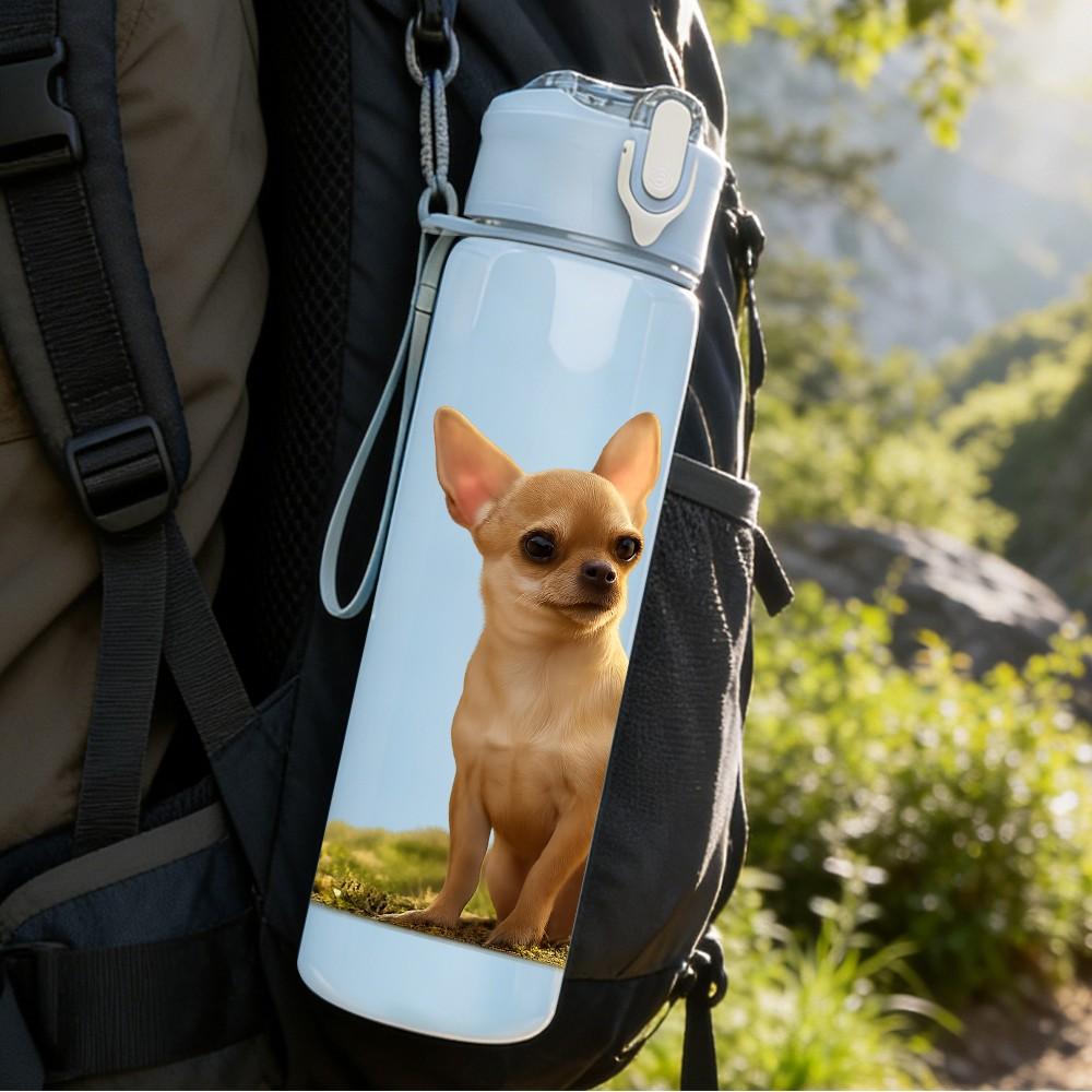 1PC Standing Chihuahua 750ml Color Plastic Sports Water Bottle Leakproof Flip Straw Lid Suitable for Sports Office Home Use