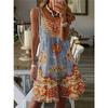 Women's Fashion Summer Spring Flower Pattern Print Sleeveless V-Neck High Waist Casual Dresses