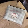 Cute Blue Checkered Hello Kitty Clutch Bag Makeup Bag Kawaii Cartoon Kt Cat Portable Large Capacity Cosmetic Storage Bag Gifts