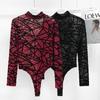 Sexy Lace Mesh Bodysuits For Women 2024 Spring Fashion Women's Long Sleeve See Through Bodycon Female Street Slim Bodysuits