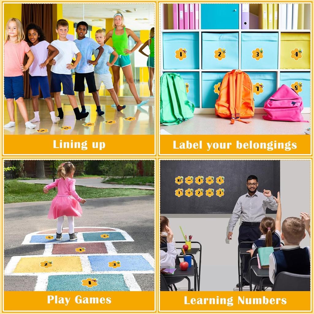 FLYAB Line up Spots for Classroom Floor Stickers - 48Pcs Bee Number Stickers Floor Numbers for Classroom Lining up for Back to School Kindergarten