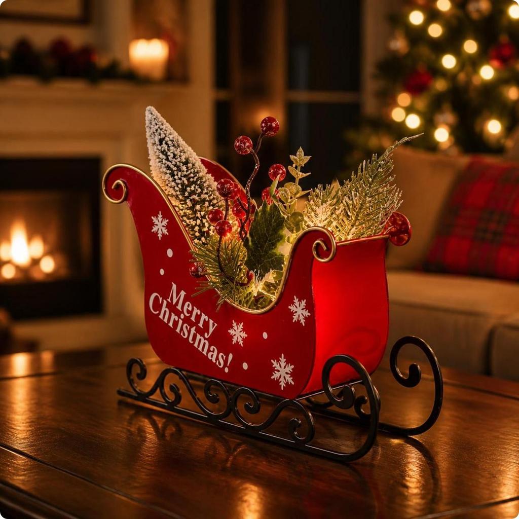 Christmas Sleigh with Lights Lighted Festive for Mantel