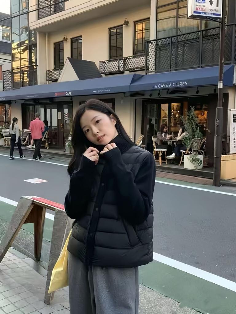 New winter splicing knitted fashion cotton clothes versatile stand-up collar warm light casual bottoming jacket Internet celebrity