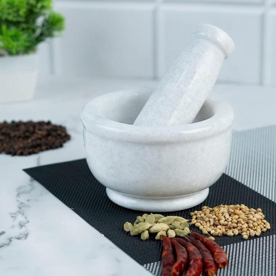 Набор ступки и пестика Crocon из белого мрамора – 5-дюймовая таблетница, измельчитель трав для специй, силбатта для чатни, товары первой необходимости для кухни