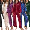 Women Pajamas Set Long Sleeve Notched Collar Button Down Soft Satin Pjs Sleepwear