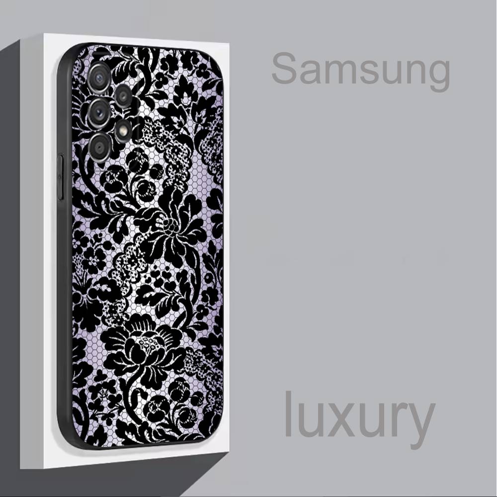 Чехол для телефона с кружевным принтом узора P для Samsung S 9,10,21,30,22,23,24,25,Ultra,Plus,Lite,FE,4,5G Черный Мягкий Чехол