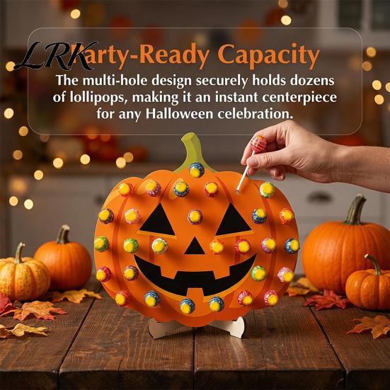 Table Centerpiece for Halloween Wooden Lollipop Display Stand, Spider Web Ghost Decor Pumpkin Shaped Candy Holder, Party Tabletop Ornament Creative