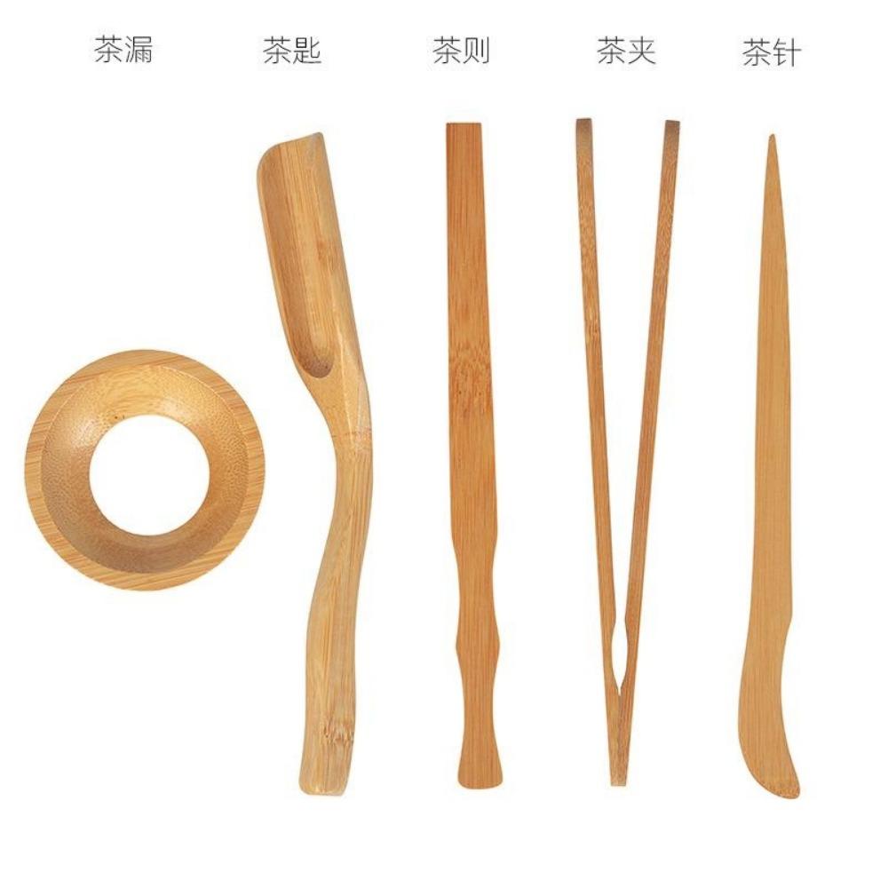 5 шт./компл., деревянный набор посуды для чайной церемонии, бамбуковые чайные ложки, чайная игла, пинцет для чая, ситечко с зажимом, щипцы для трубки, чайная посуда, кухонные инструменты