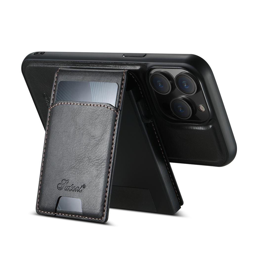 SUTENI H19 Магнитный чехол для iPhone 15 Pro Max, восковая текстура, слоты для карт, кожаная задняя крышка для телефона