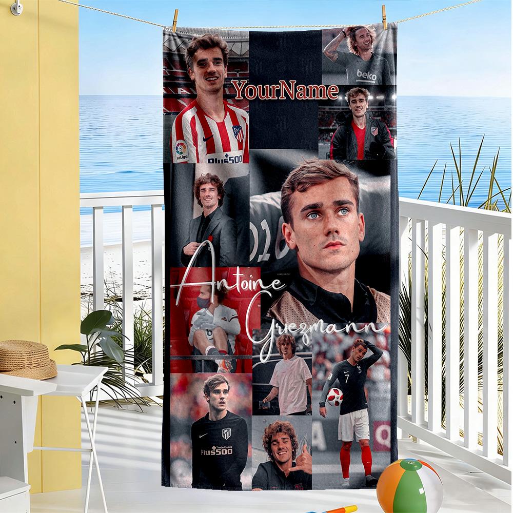 Atletico Madrid Customizable Name Beach Towel Super Soft & Absorbent Suitable for Swimming Gym Camping Yoga Vacation